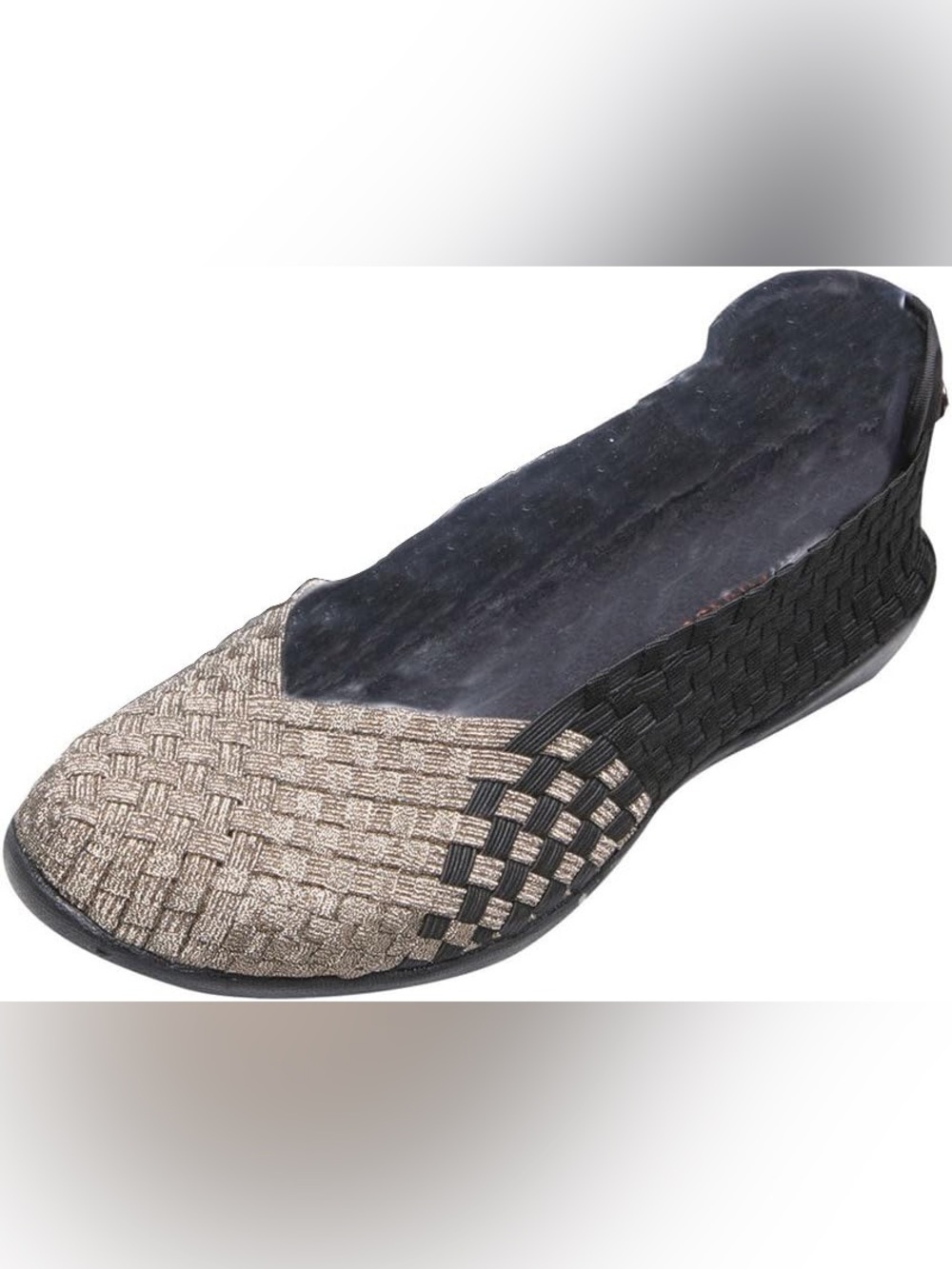 bernie mev. Woven Ballet Flat in Black and Gold Metallic Catniss